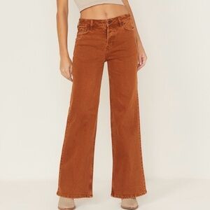 Cleo + Wolf Womens High Rise Distressed Wide-Leg Jeans